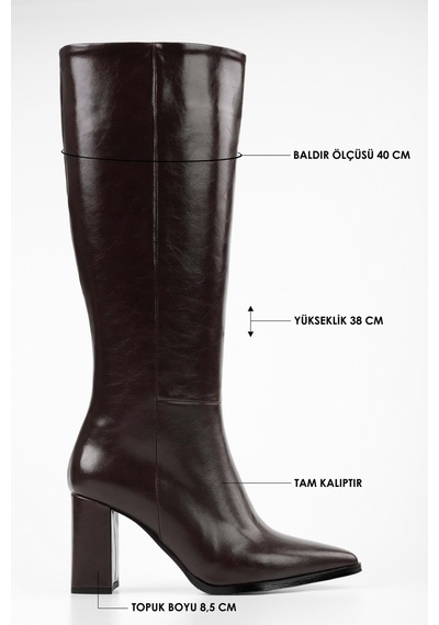 Shoeberry Kadın Brave Kahve Cilt Topuklu Çizme Bordo
