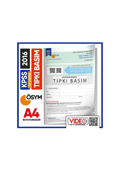 2016 Kpss Ön Lisans ÖSYM Çıkmış Soru Tıpkı Basım Deneme Kitapçığı Video/pdf Çözümlü Türkiye Geneli