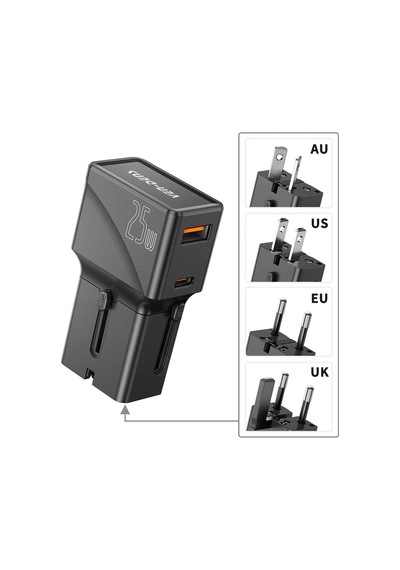 Ven-dens Vd-ta001 25 W Pd 4 Ü 1 Arada Seyahat Adaptörü, Usb-c Ve Usb-a Çift Port, Abd, Siyah