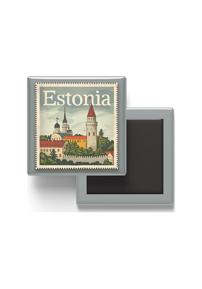 9x9 Cm Buzdolap Magnetleri - Estonya - Estonia - 4'lü Set Retrotik - 9x9 Cm