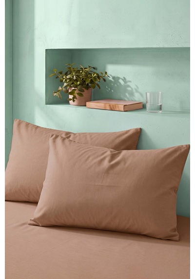 Açık Kahverengi %100 Pamuklu 2'li Yastık Kılıfı 50x70 Cm