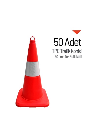 50'li Tpe Trafik Konisi Seti 50 Cm Tek Reflektifli Trafik Dubası-3615