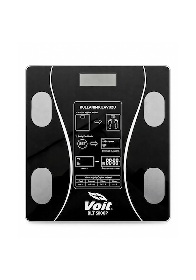 Voit Blt5000 Bluetooth Baskül - Dijital Akıllı Tartı - Yağ Ölçer Tartı - Pil Ve Mezura Hediyeli Tartı - Siyah