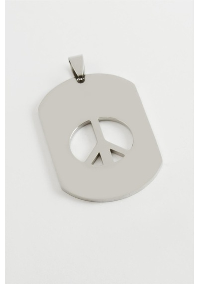 Barış - 518 - İşareti Çelik Kolye Ucu 3x5 Cm - Nazblsmm - Gümüş Rengi