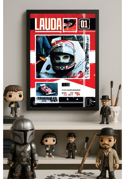 Niki Lauda Formula 1 Siyah Ahşap Çerçeveli Poster, Dekoratif Araba Duvar Tablosu