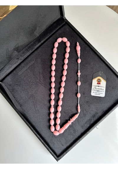 Koryan Mermer Tesbih Halkalı İmame Yusuf Erden Usta İşçilikli Erkek Sertifikalı Özel İsim Pembe