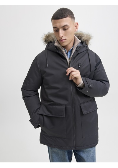 Jack & Jones Erkek Kapüsonlu Rüzgar Geçirmez Parka - Charlie - 12279464 Black