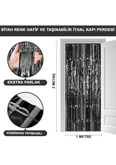 Siyah Renk Ekstra Metalize Parlak Aklı Arka Fon Perde İthal A Kalite 1x2 Metre