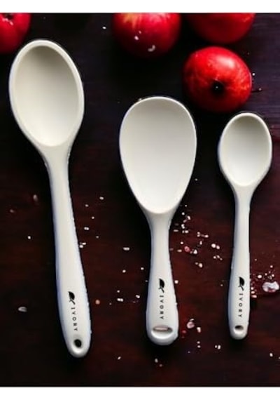Sert Uçlu Isıya Dayanıklı Silikon Kaşık Seti, 28 Cm-22 Cm-20 Cm, Krem