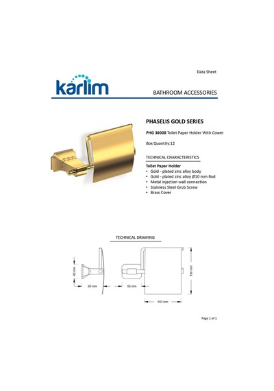 Karlim Phg 36008-k Phaselis Serisi Kapaklı Tuvalet Kağıtlık Gold Kaplama Gold