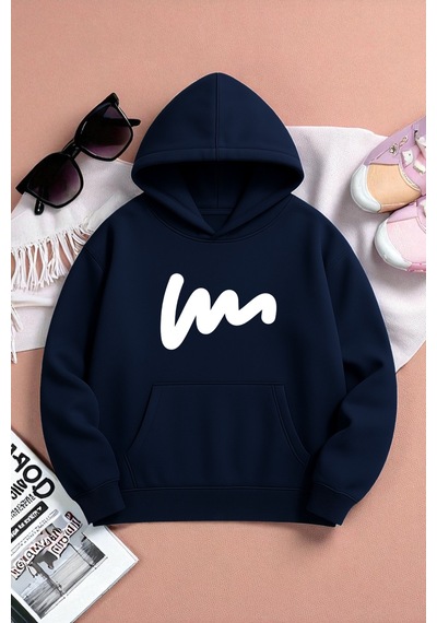 Uyguntarz Unisex W Baskılı Oversize Sweatshirt Lacivert