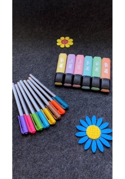 Triball Tükenmez Kalem 8 Renk + Masis Pastel Renk Fosforlu Işaretleme Kalemi 6 Lı Set Karışık