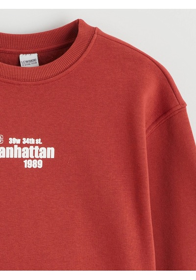 LC Waikiki Lcw Kids Kırmızı Bisiklet Yaka Baskılı Kız Çocuk Kalın Sweatshirt Dull Red