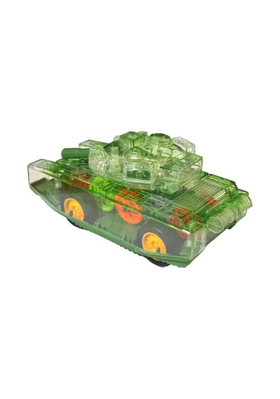 Sürtmeli Şeffaf Işıklı Tank Askeri Araç 15 Cm Yeşil Renkli