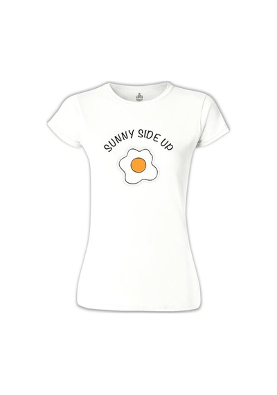 Sunny Side Up - Egg Only Beyaz Kadın Tshirt 001