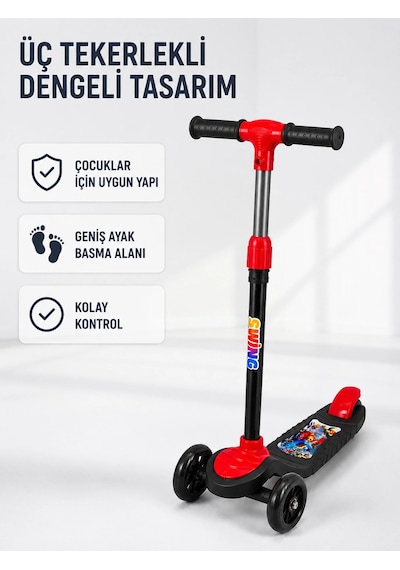 Mey İthalat Çocuk Skuteri 3 Tekerlekli Geniş Basma Alanlı Ayarlanabilir Boy Scooter