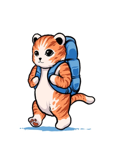 Paybuy Sırt Çantası Taşıyan Kedi Karikatürü Baskılı Çocuk Tişört Siyah