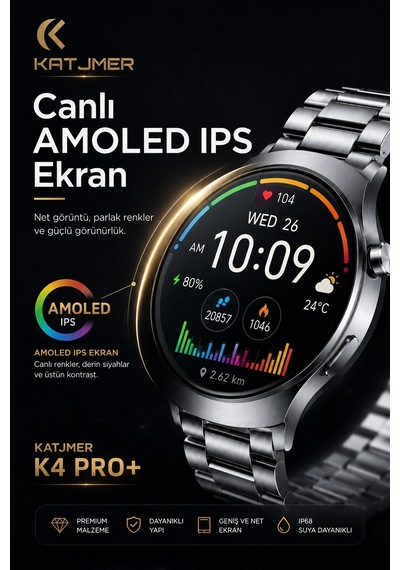 Amoled Ekranlı Metal Kordonlu Akıllı Saat Üç Kayışlı Spor Takip Ve Bildirim Özellikli