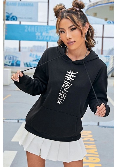 Uyguntarz Unisex Jujutsu Kaisen Baskılı Sweatshirt siyah