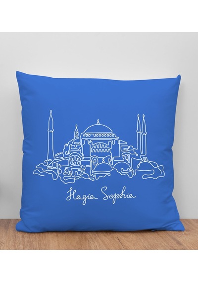 Bk Gift Ayasofya Camii Tasarımlı Mavi Kırlent Yastık, Arkadaşa Hediye, Ev Dekorasyonu, Ev Hediyesi-1