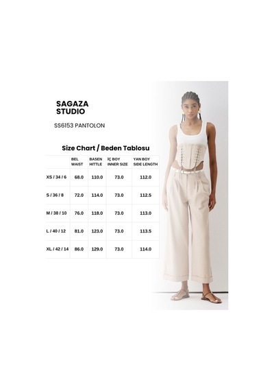 Sagaza Studio Ss6153 Kemerli Cep Detaylı Bol Pantolon Bej