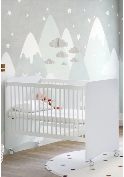 BW1025 - Pratik Kademeli Tekerlekli Bebek Beşik Beyaz 60x120 Beyaz