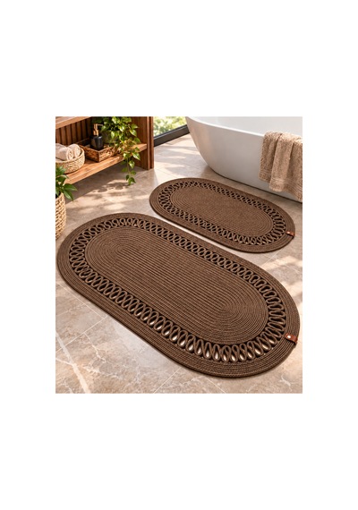 Oval Örgü Banyo Paspası Hasır Görünümlü Dekoratif Kaymaz Banyo Paspası 2 Adet Dekoratif Kutu Hediye Kahverengi Kahverengi Oval Örgü Banyo Paspası Hasır Görünümlü Dekoratif Kaymaz Banyo Paspası 2 Adet Dekoratif Kutu Hediye Kahverengi Kahverengi