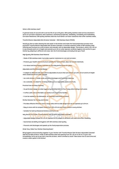 Transformacion Lavabo Süzgeci Ayarlanabilir Kevgir 304 Paslanmaz Çelik 721523