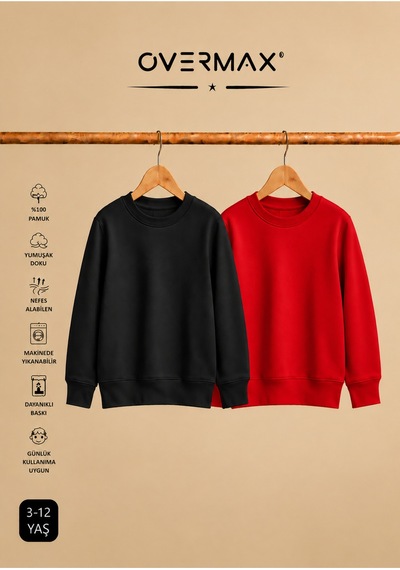Overmax 2 Li Kapüşonsuz Sweatshirt Seti Çocuk Unisex - 3-12 Yaş Siyah-kırmızı - 920169697 Siyah-kırmızı Overmax 2 Li Kapüşonsuz Sweatshirt Seti Çocuk Unisex - 3-12 Yaş Siyah-kırmızı - 920169697 Siyah-kırmızı