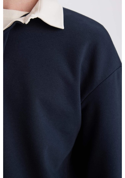 DeFacto Boxy Fit Polo Yaka Basic Düz Sweatshirt E6523AX24WNNV82 Lacivert