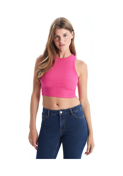 Lcw Vision Fuşya Bisiklet Yaka Dokulu Kadın Crop
