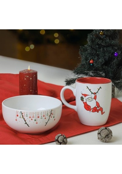 Keramika Kupa + Kase 2 Prc Beyaz 004-506 Noel Baba Gıft