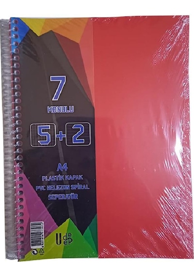5+2 Ayraçlı Defter 7 Konulu 175 Yaprak 1 Adet 5 Kareli 2 Çizgili Spralli Plastik Kapak Seperatörlü Kırmızı