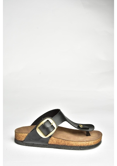 Fox Shoes U777917009 Siyah Parmak Arası Kadın Terlik Siyah-suni Deri Siyah