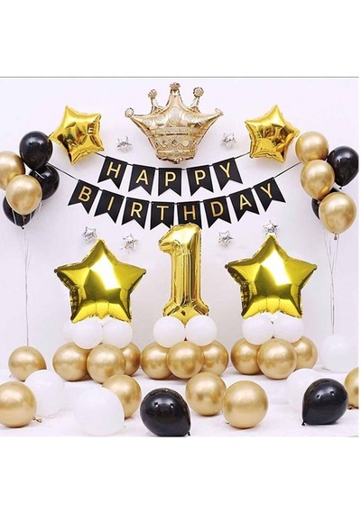 1 Karal Taçlı Yaş Balon İyi Ki Doğdun Doğum Günü Süsleme Seti