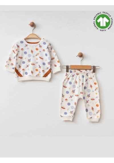 Zekids Erkek Bebek Uzay Desenli Organik Eşofman Takım-15485 renkli