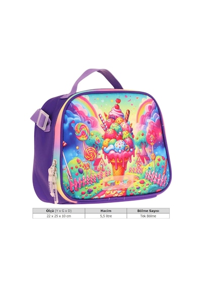 Kaukko Kids Kız Çocuk Isı Yalıtımlı Okul/piknik Beslenme Çantası Dondurma L7251 Kırmızı - Mavi