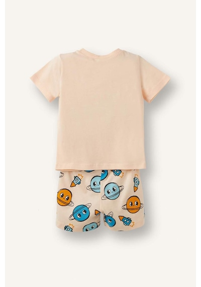 Defacto Desenli Kısa Kollu Üst Şort Alt 2li Pijama Takımı Erkek Bebek H5392a526hsog614 Turuncu-og614