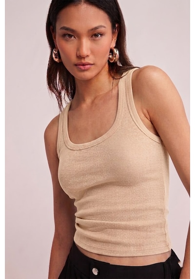 Fit Women Pamuklu Kadın Fitilli Görünümlü Kalın Askılı Basic Atlet 4624-bej
