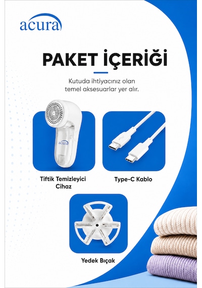Acura Ac-40 6 Bıçaklı Şarjlı Tüy Ve Tiftik Temizleyici Beyaz