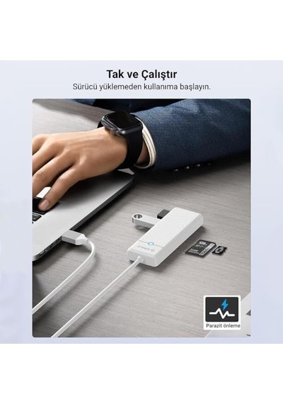 To 3.0 Tf Sd Kart Okuyucu 3 Portlu Usb 3.0 Çoklayıcı Beyaz