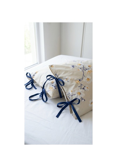 %100 Pamuklu Çiçek Desenli Bağcıklı Yastık Kılıfı 2 Adet 50x70 Cm Bej - 864755501 Bej