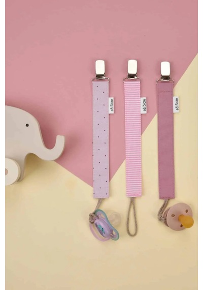 E&f Store 3'lü Emzik Askısı Seti - Puantiyeli Lila - Pembe Çizgili - Gül Kurusu Çok Renkli