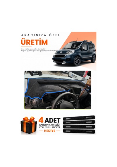 Fiat Fiorino Tam Kapalı 2007-2026 Uyumlu Torpido Koruma Örtüsü Oto Kılıfı - Siyah Mavi