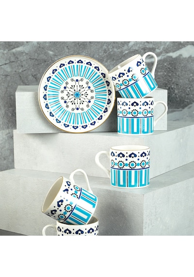Aryıldız Castello 12 Parça 6 Kişilik Kahve Fincan Takımı 90 Ml Mavi - Beyaz
