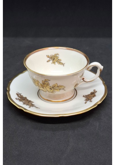 Gold Tone Floral Porselen Kahve Fincanı 60 Ml Krem