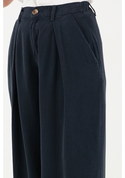 Lela Relaxed Fit Yüksek Bel Geniş Paça Pantolon Bayan Pantolon 668yp5515 Lacivert