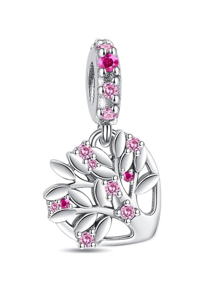 Fubena Pembe Taşlı Aile Ağacı Kalp Sallantılı Charm