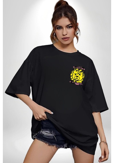 Yükseliş İçin Kendin Ol Siyah Oversize Unisex Ön Ve Sırt Baskılı Tişört Siyah