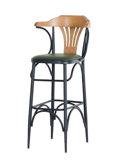 Üsküp Bar Sandalye - Yeşil Deri - Siyah Metal İskelet - Bar Taburesi / Bar Sandalyesi